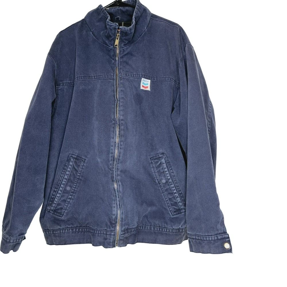 Chevron Gas Station Mens Blue Full Zip Jacket Blanket Lined Chore Work‎ XXL